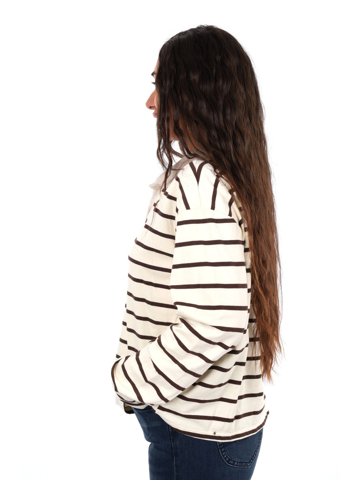 Miss love polo righe da donna panna