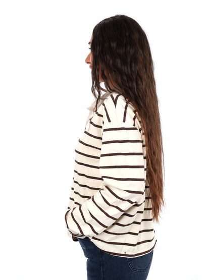 Miss love polo righe da donna panna