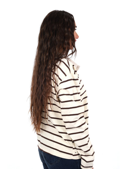 Miss love polo righe da donna panna