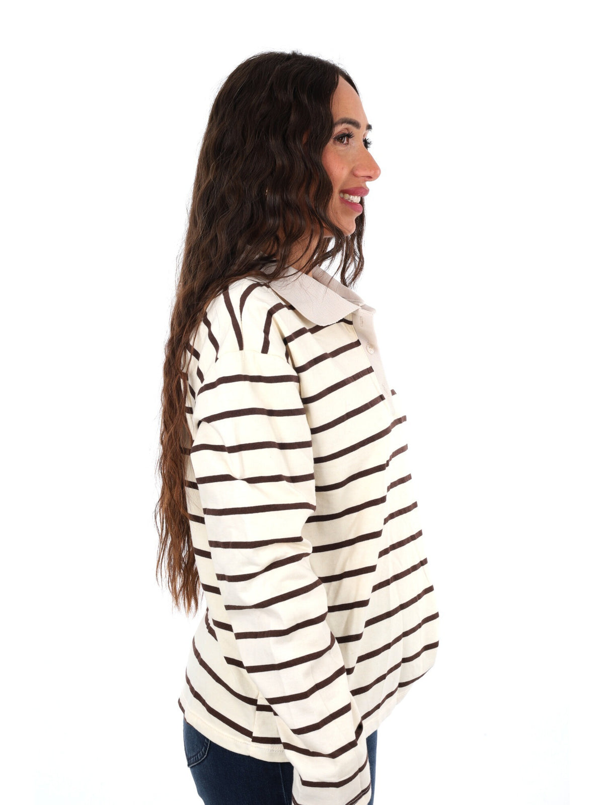 Miss love polo righe da donna panna