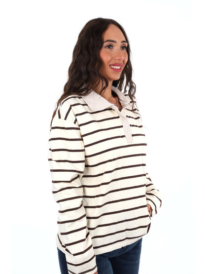 Miss love polo righe da donna panna