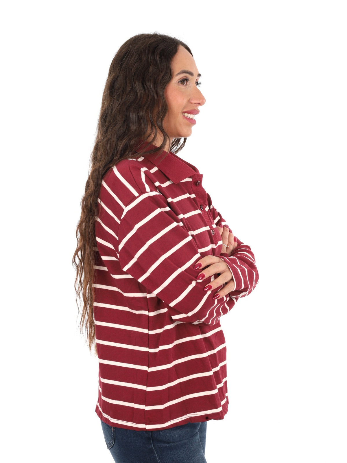 Miss love polo righe da donna rosso