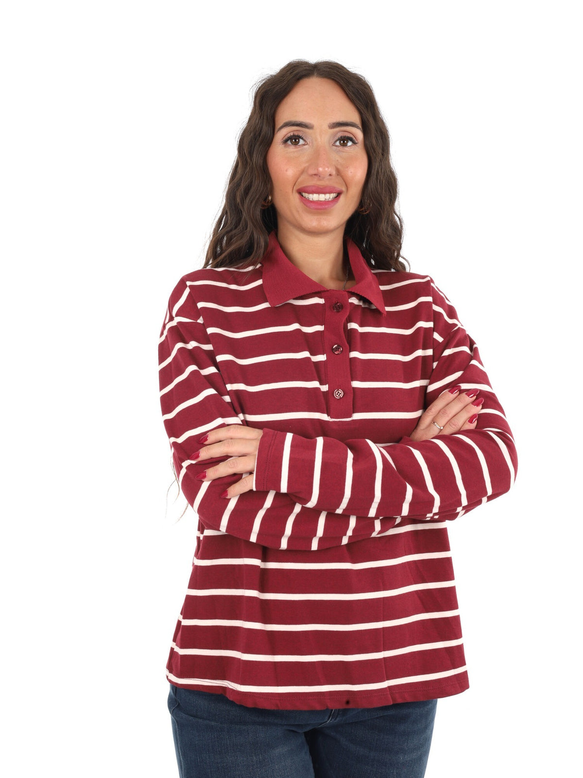 Miss love polo righe da donna rosso
