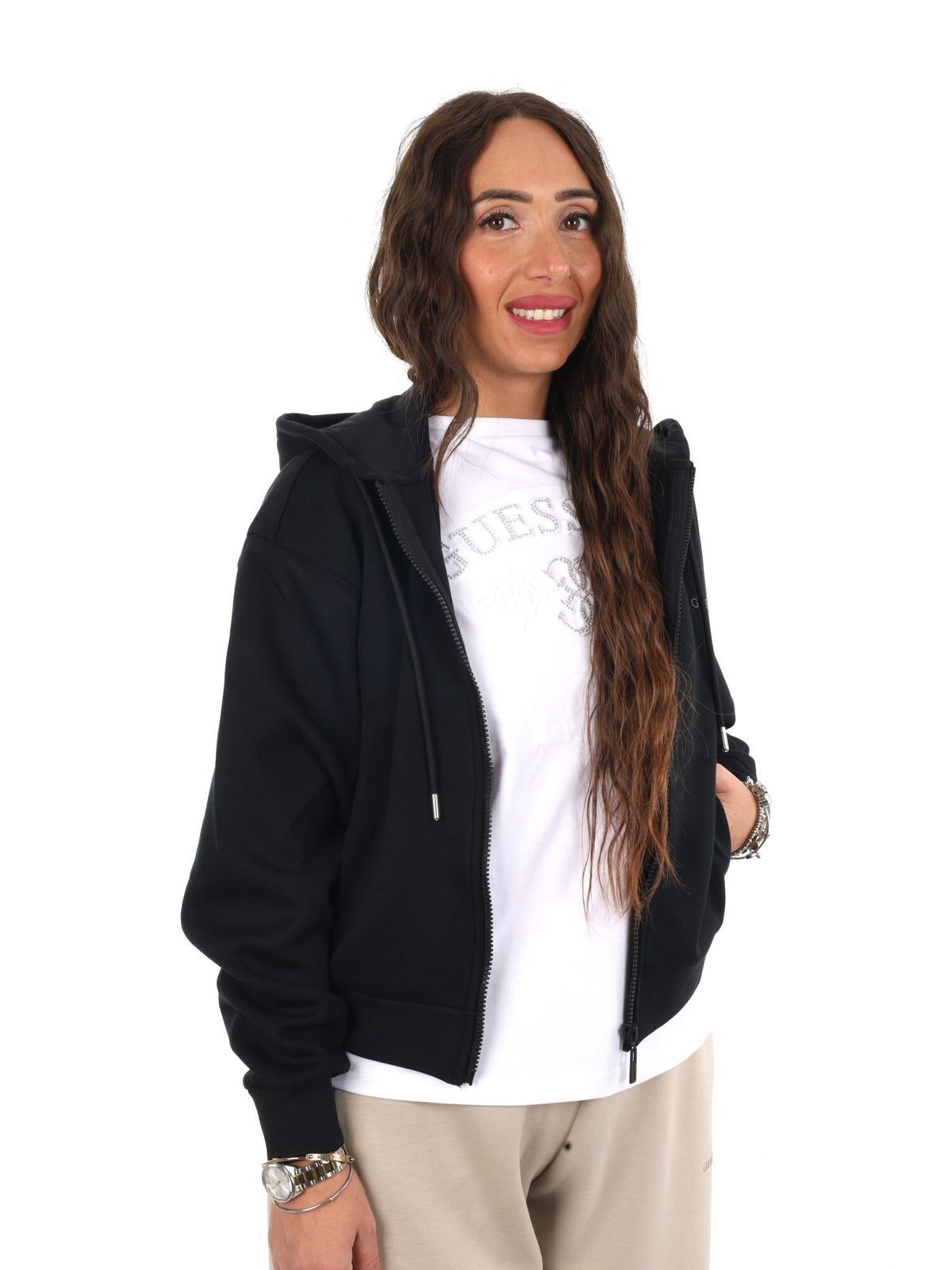 Guess brianna fullzi felpa da donna nero