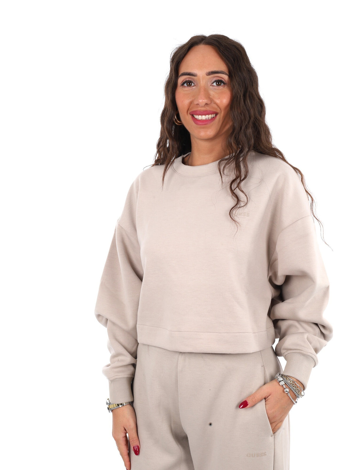 Guess brianna crew felpa da donna beige