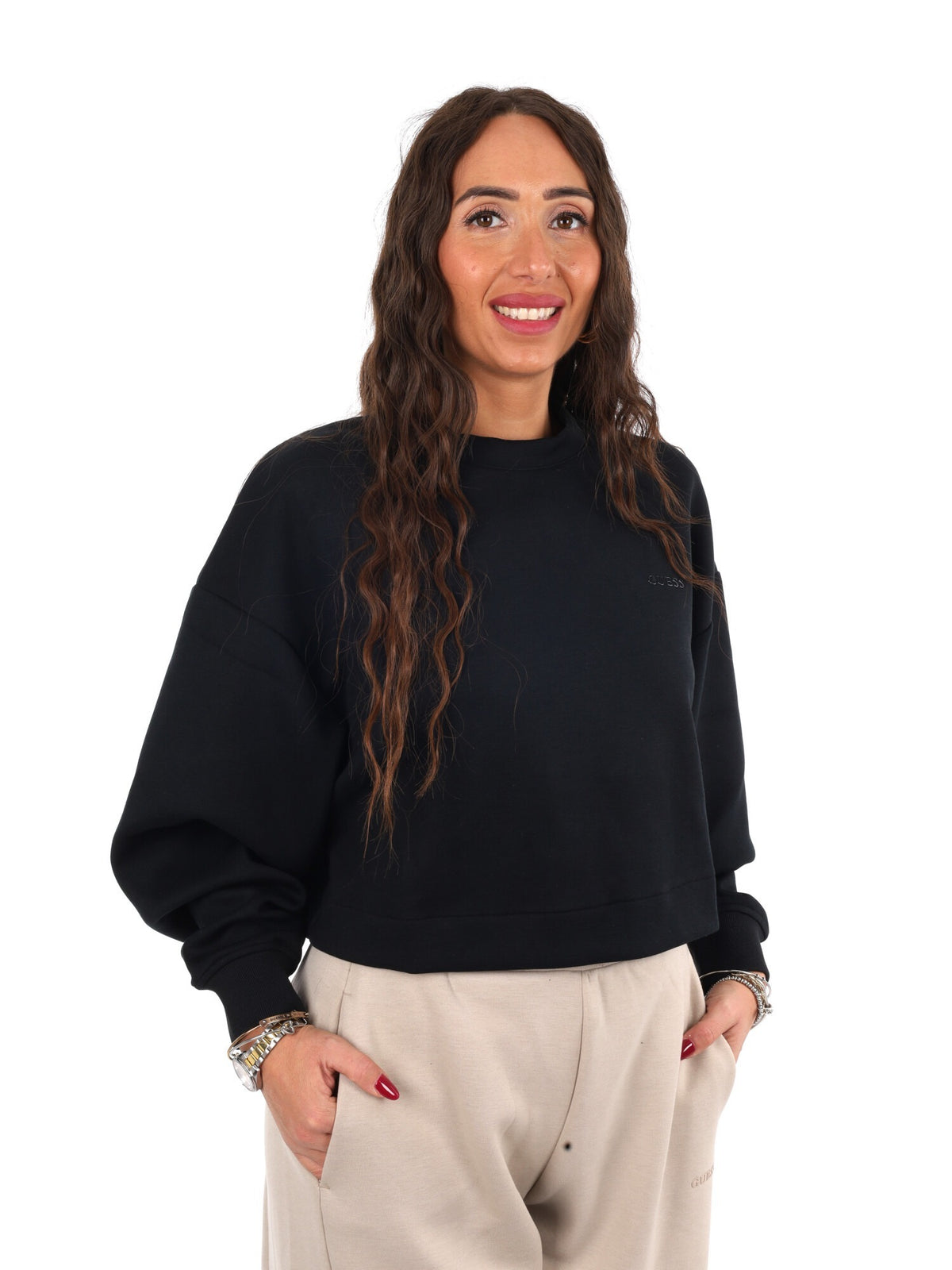 Guess brianna crew felpa da donna nero