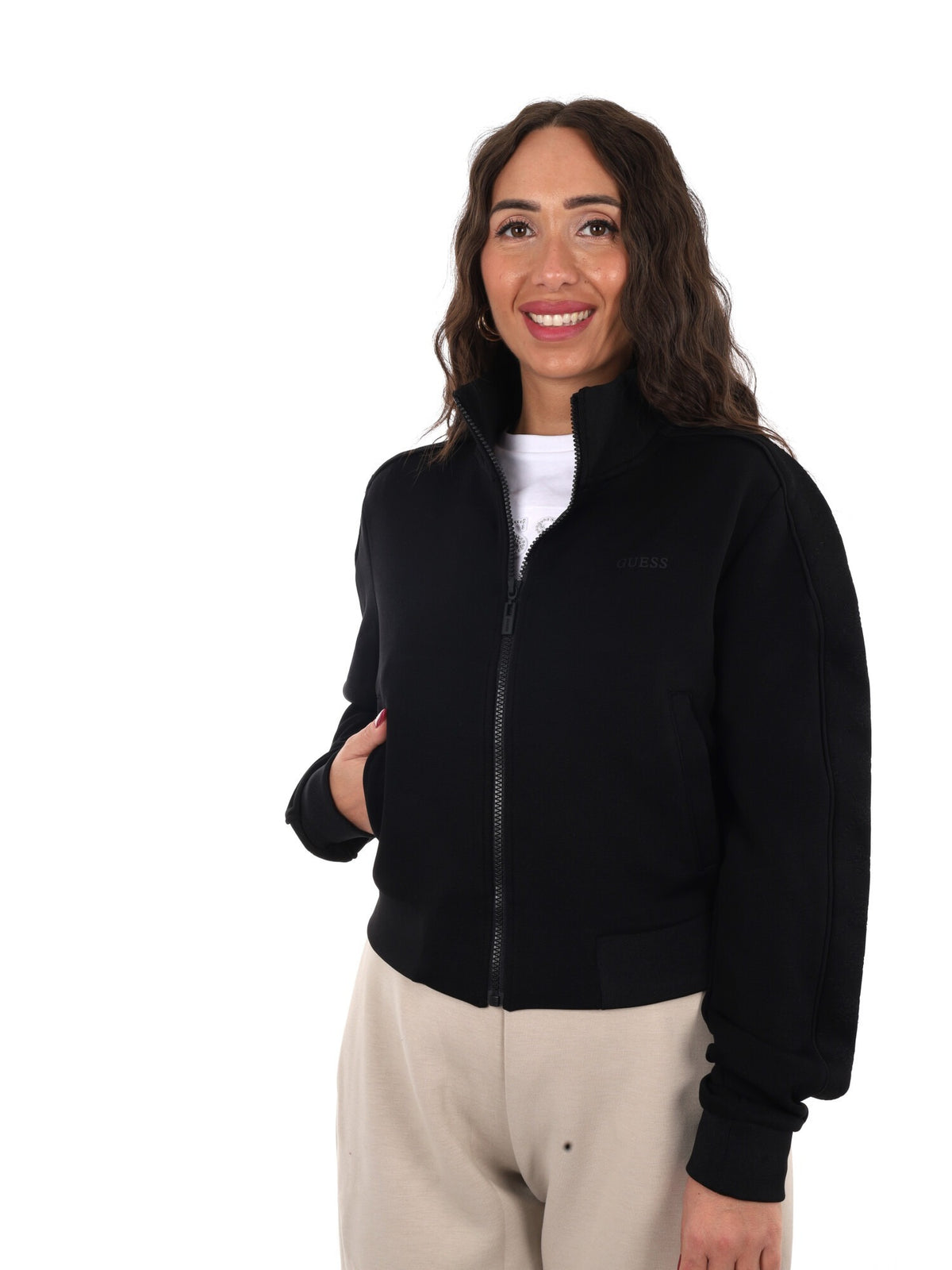 Guess elsa full zip felpa da donna nero
