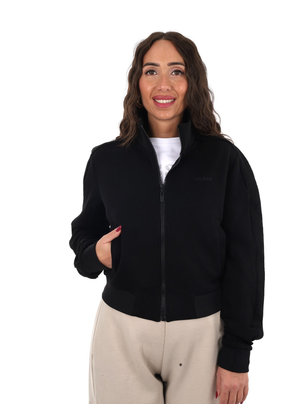 Guess elsa full zip felpa da donna nero