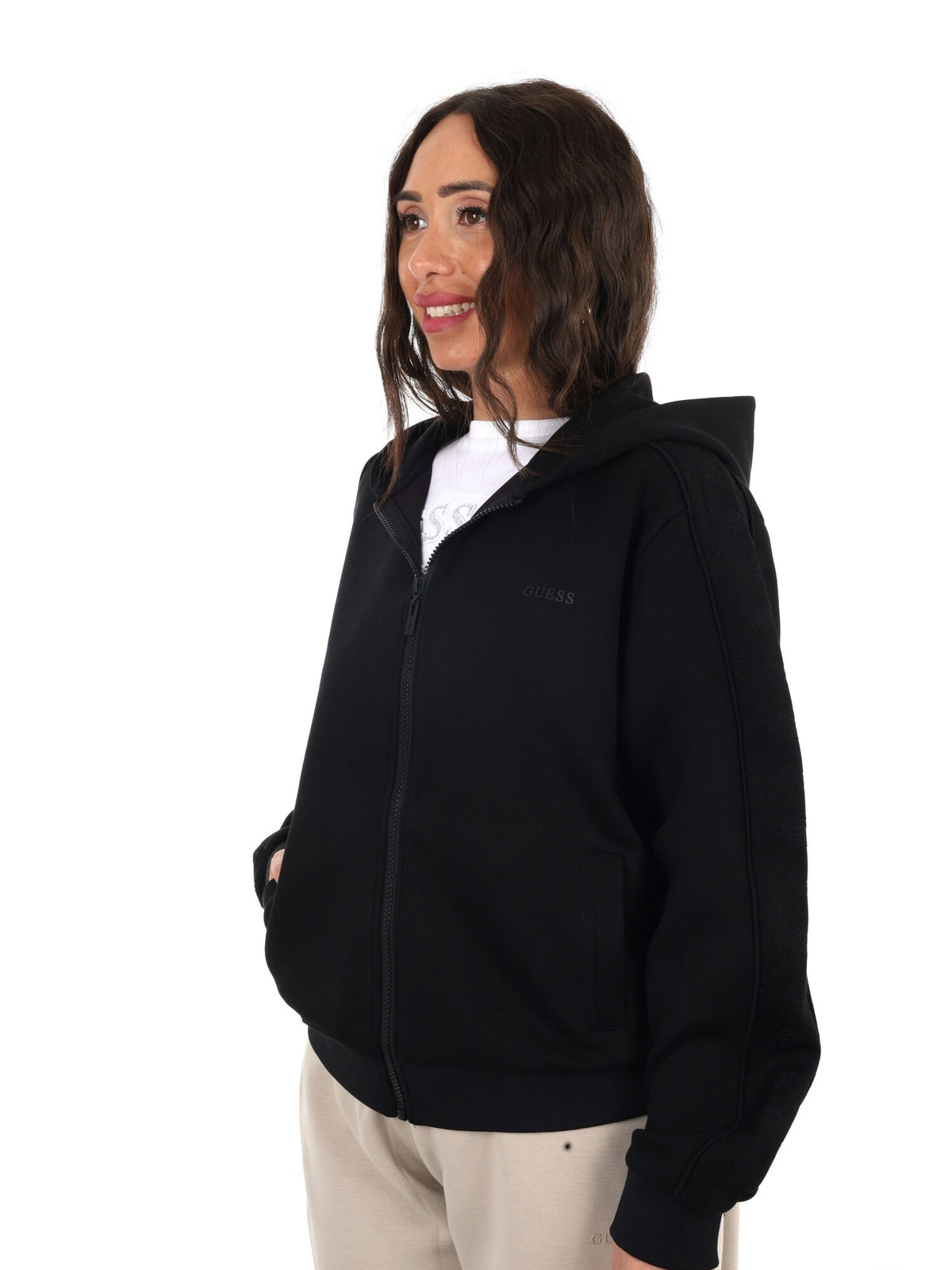 Guess elsa full zip felpa da donna nero