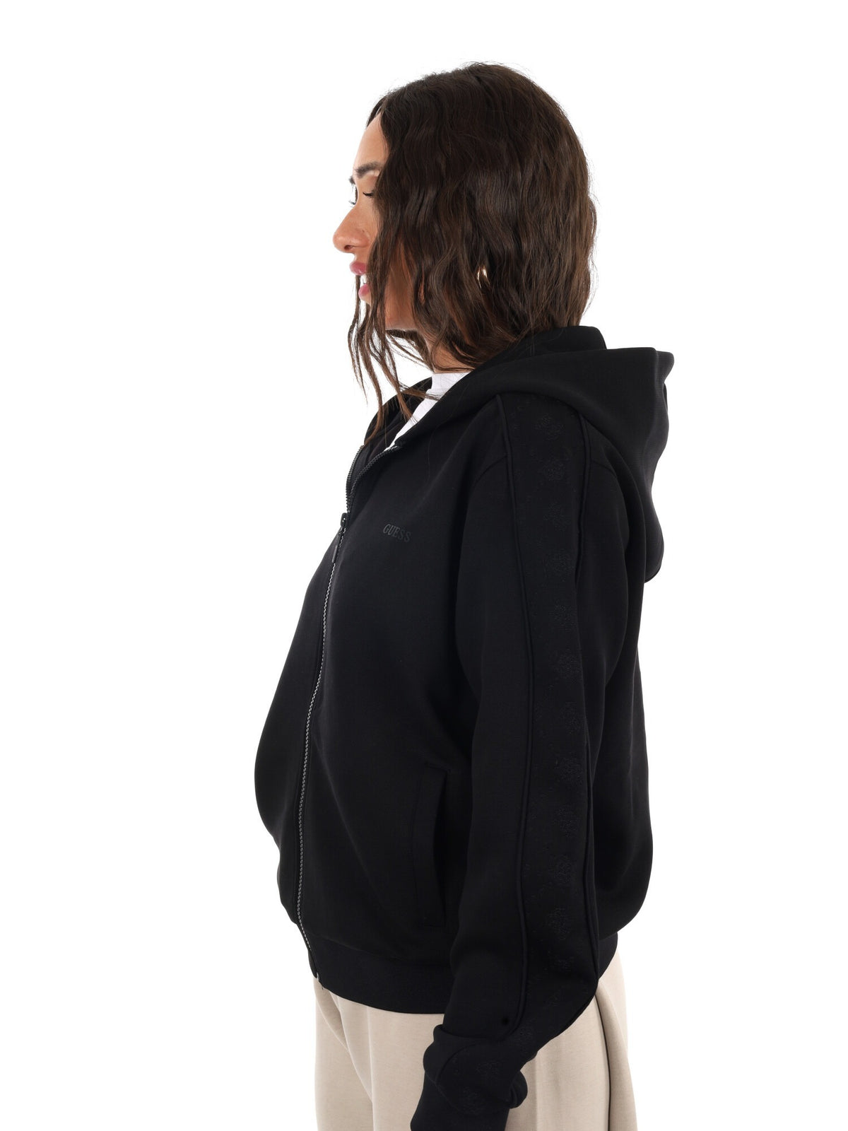 Guess elsa full zip felpa da donna nero