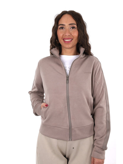 Guess lyra full zip felpa da donna taupe