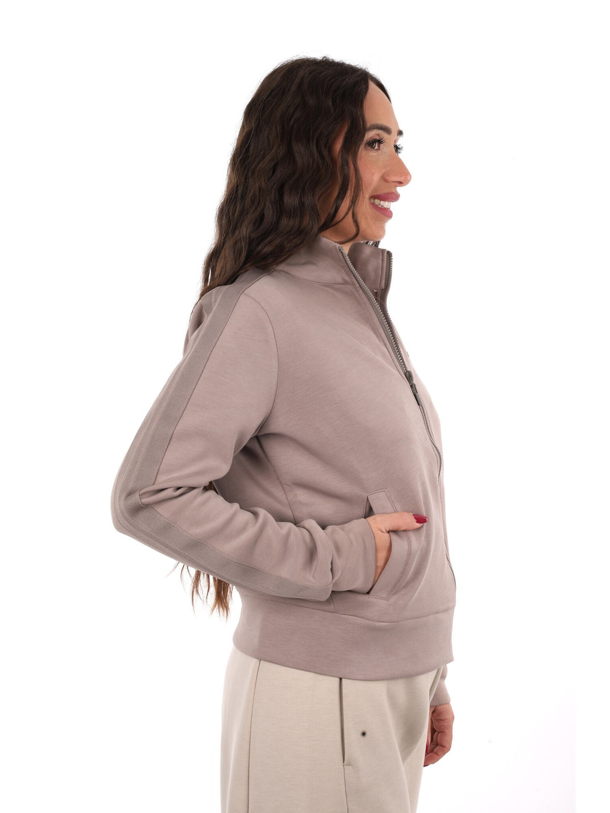 Guess lyra full zip felpa da donna taupe