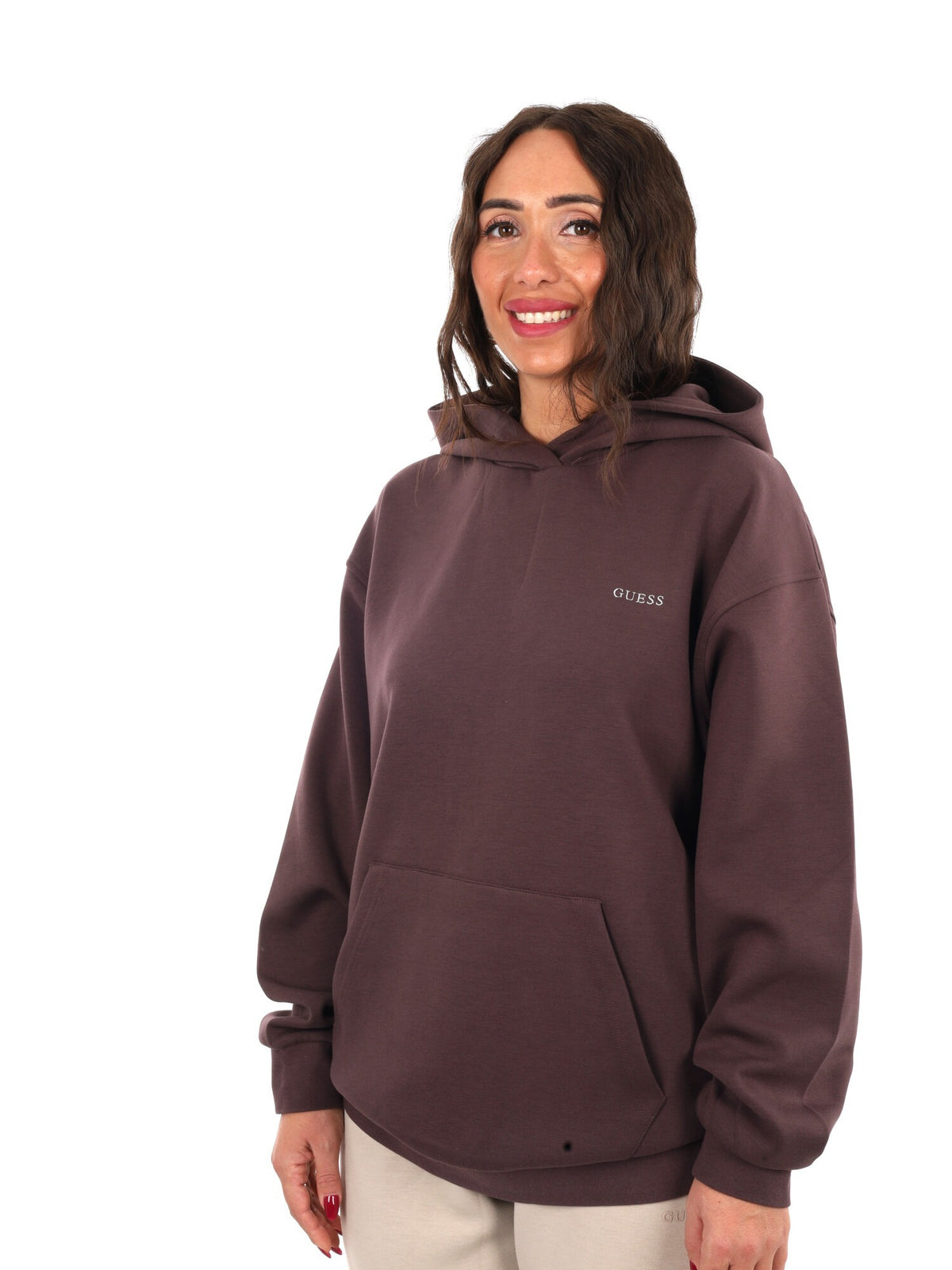 Guess nat hoodie felpa da donna marrone