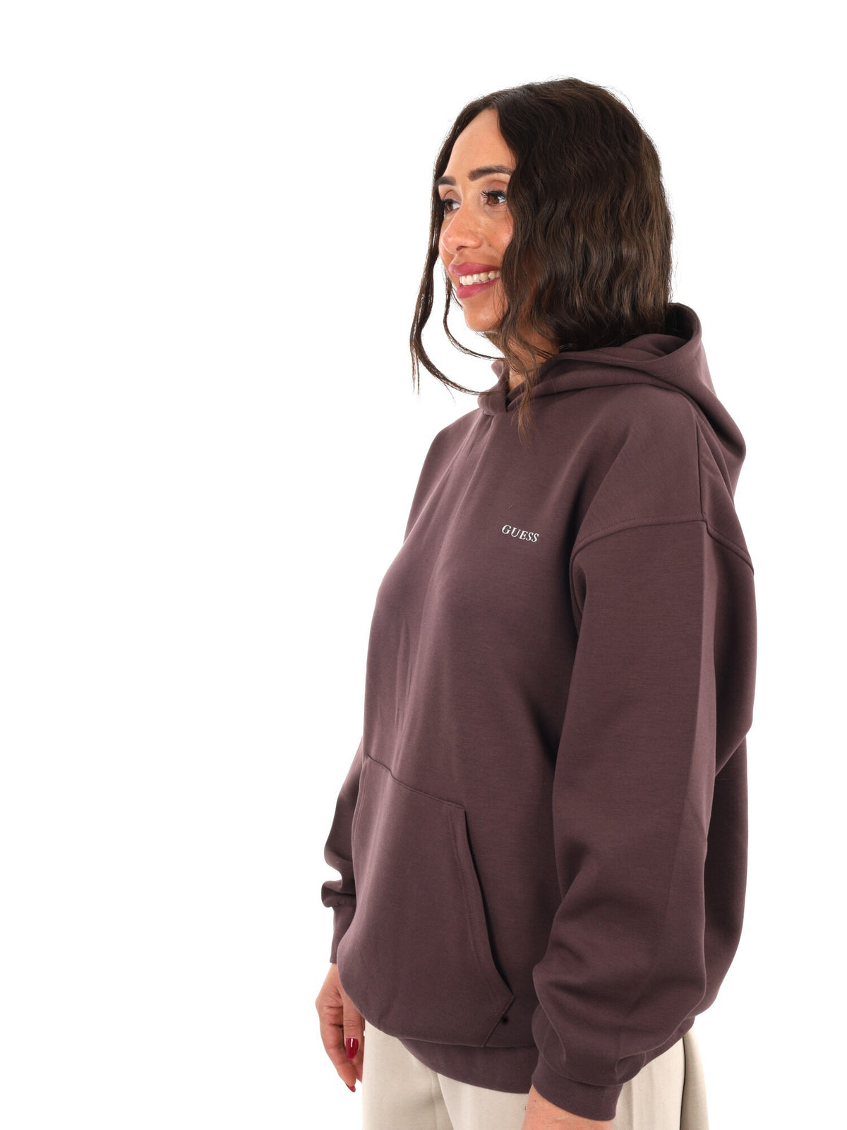 Guess nat hoodie felpa da donna marrone