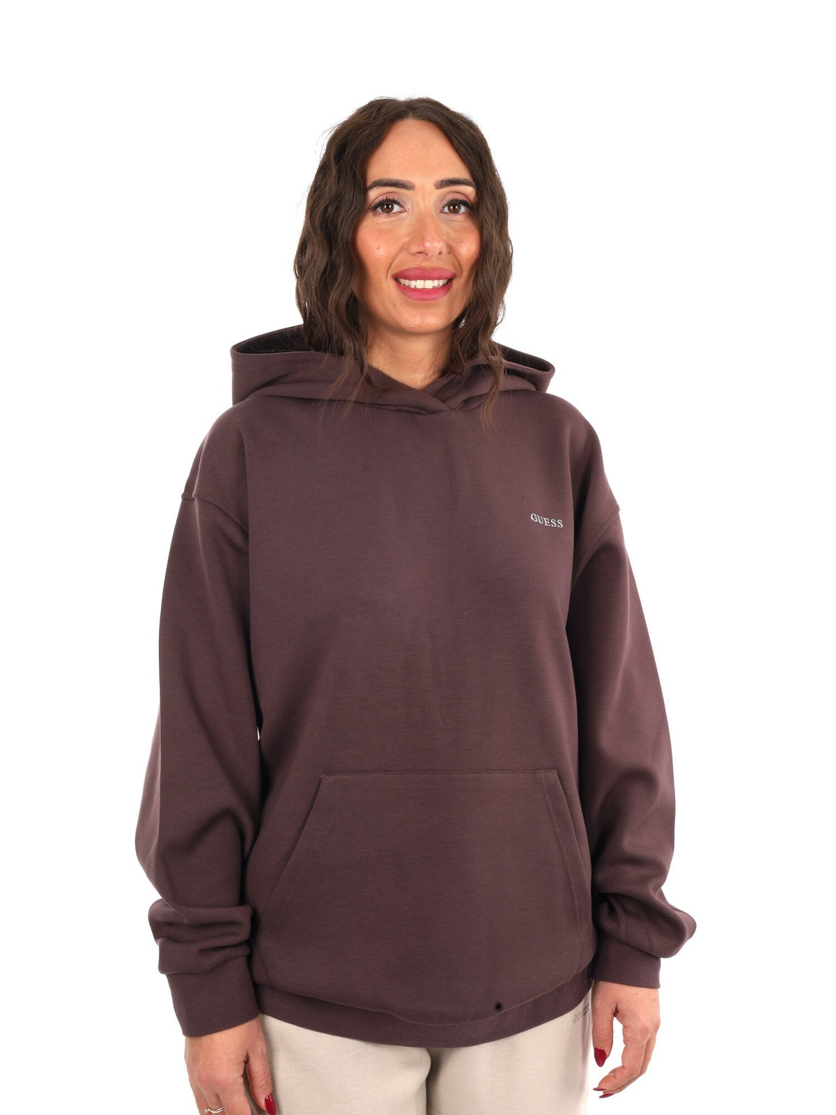 Guess nat hoodie felpa da donna marrone