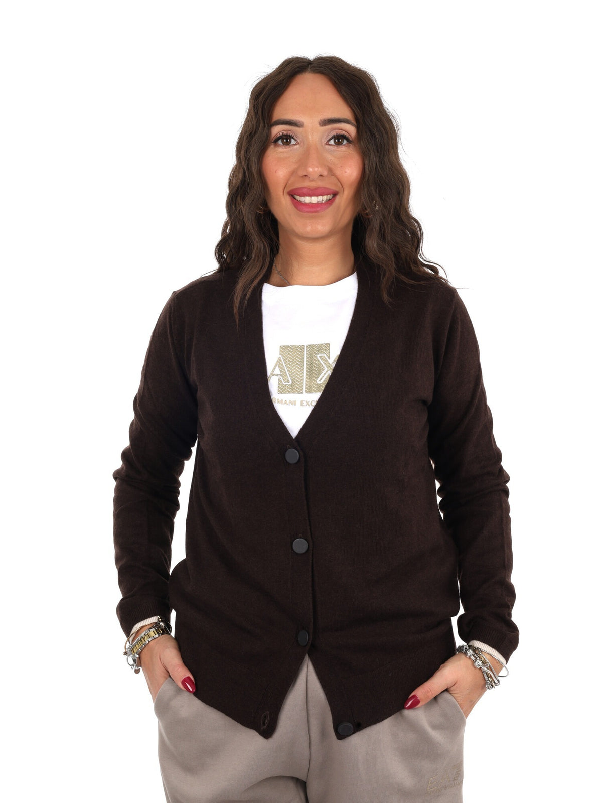 Armani excange cardi maglia da donna marrone