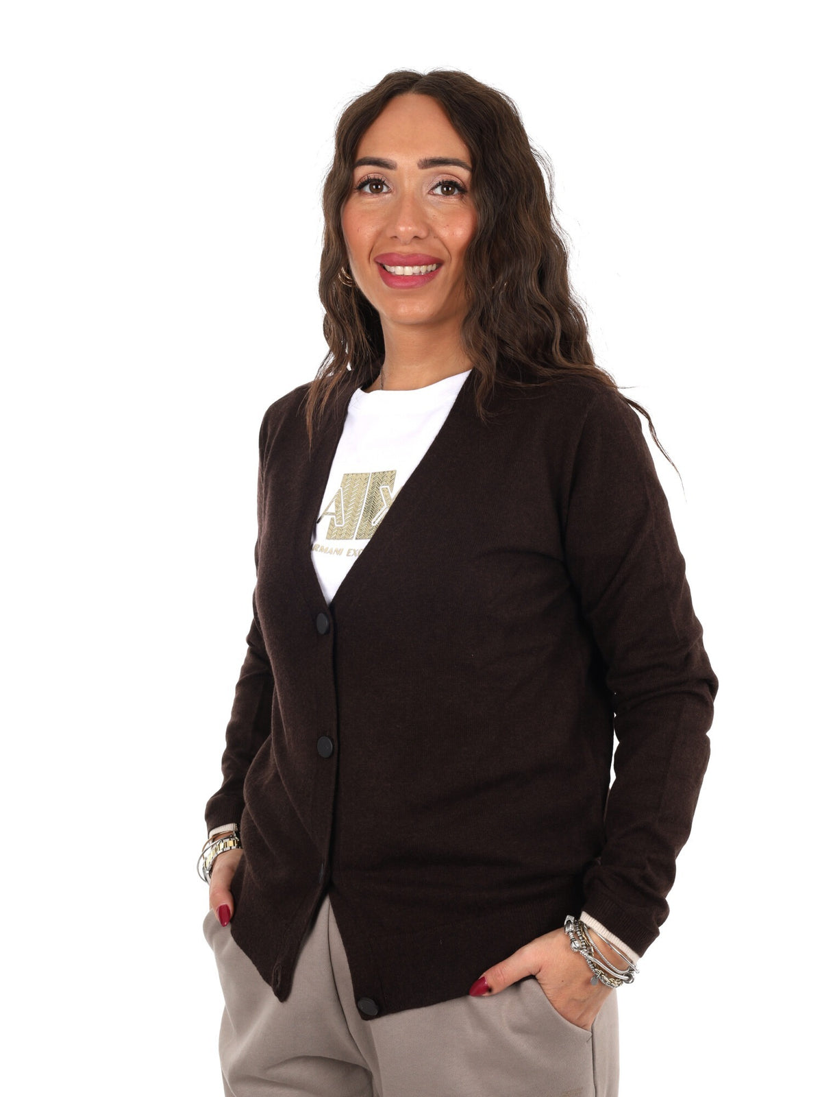 Armani excange cardi maglia da donna marrone