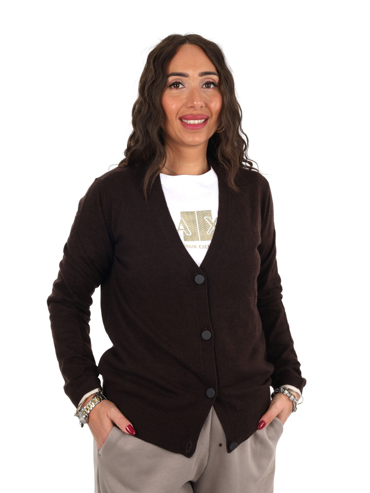 Armani excange cardi maglia da donna marrone