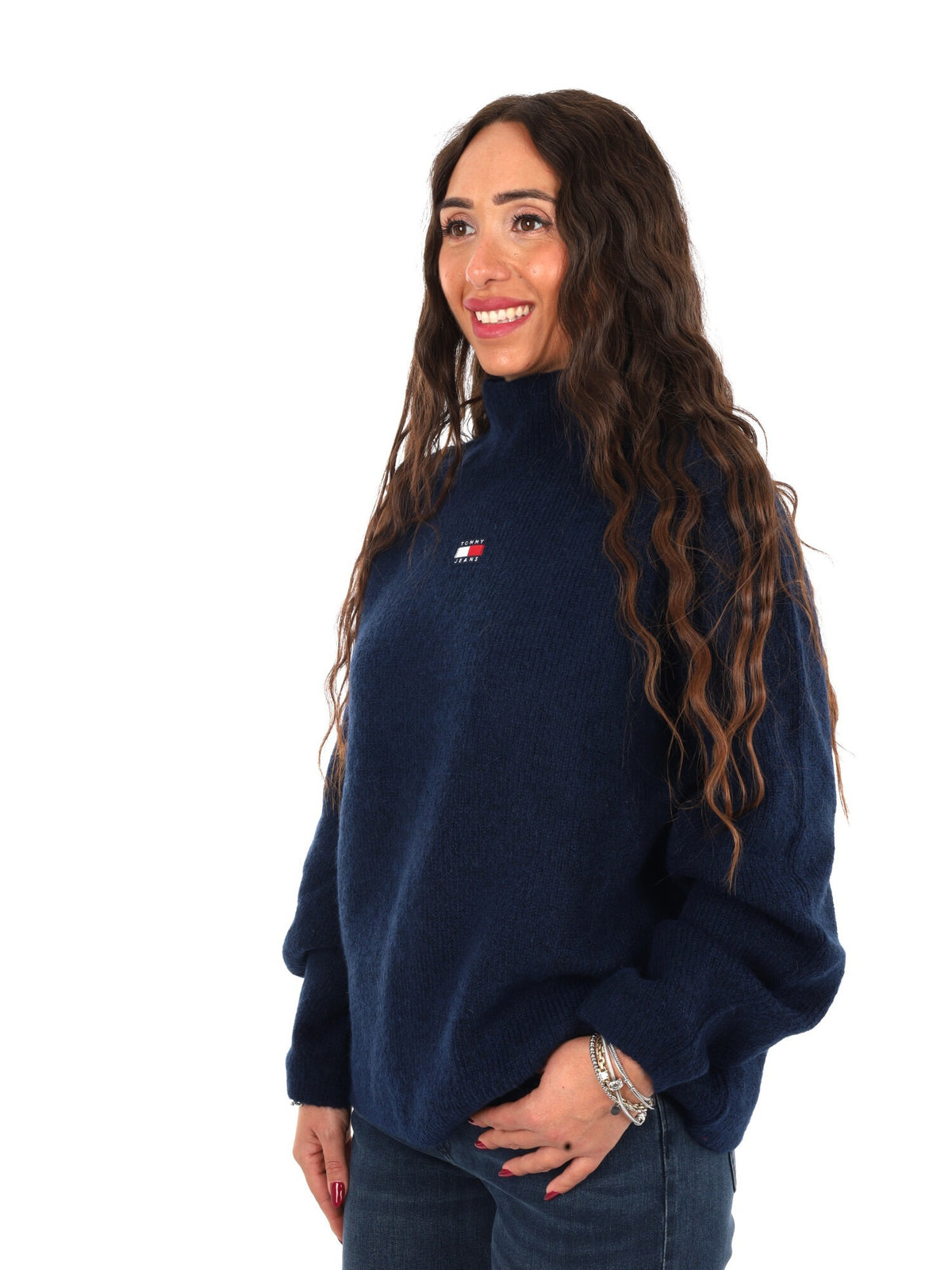 Tommy jeans mockneck maglia da donna blu