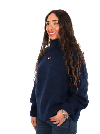 Tommy jeans mockneck maglia da donna blu