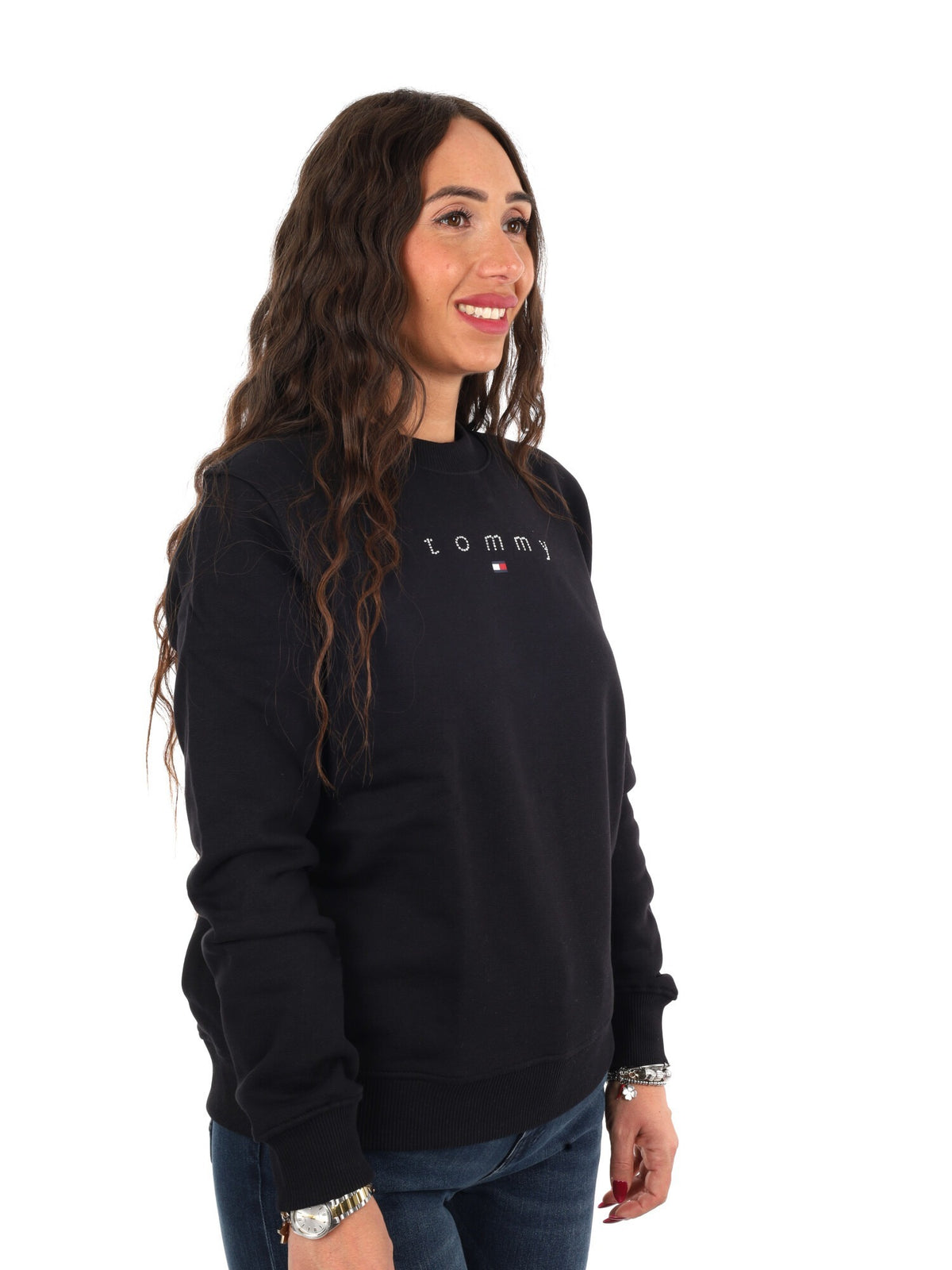 Tommy jeans bling cr felpa da donna nero