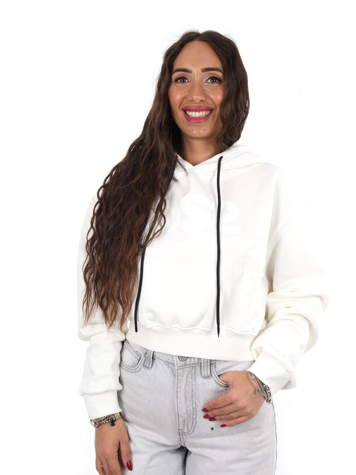 DS2 felpa cappuccio da donna bianco