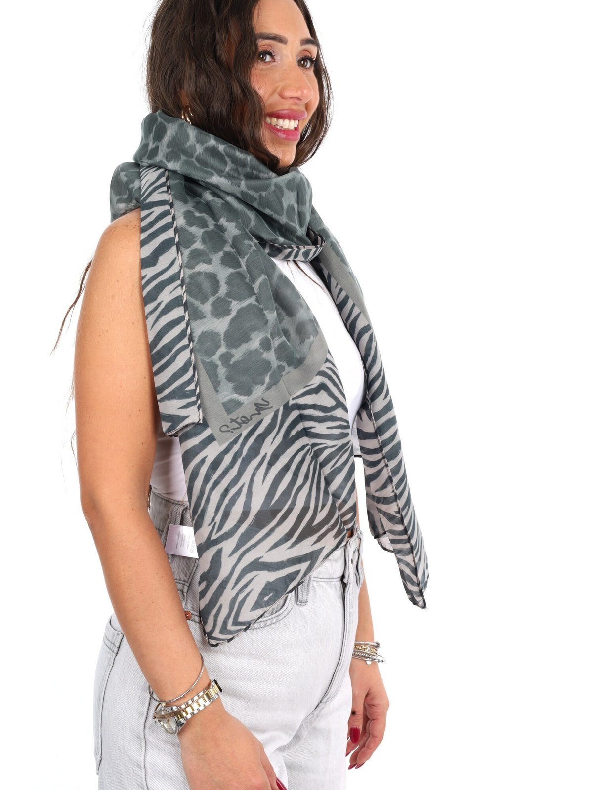 Y-not foulard rayon da unisex grigio