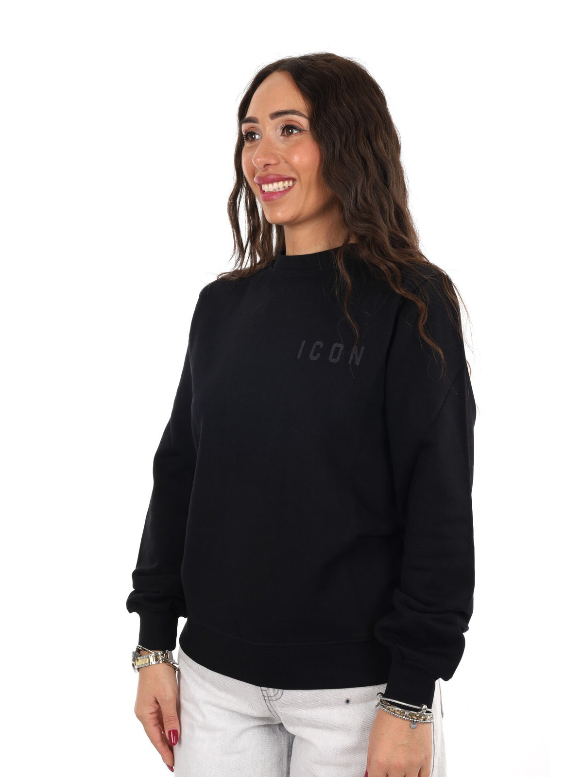 Icon felpa giro ft da donna nero