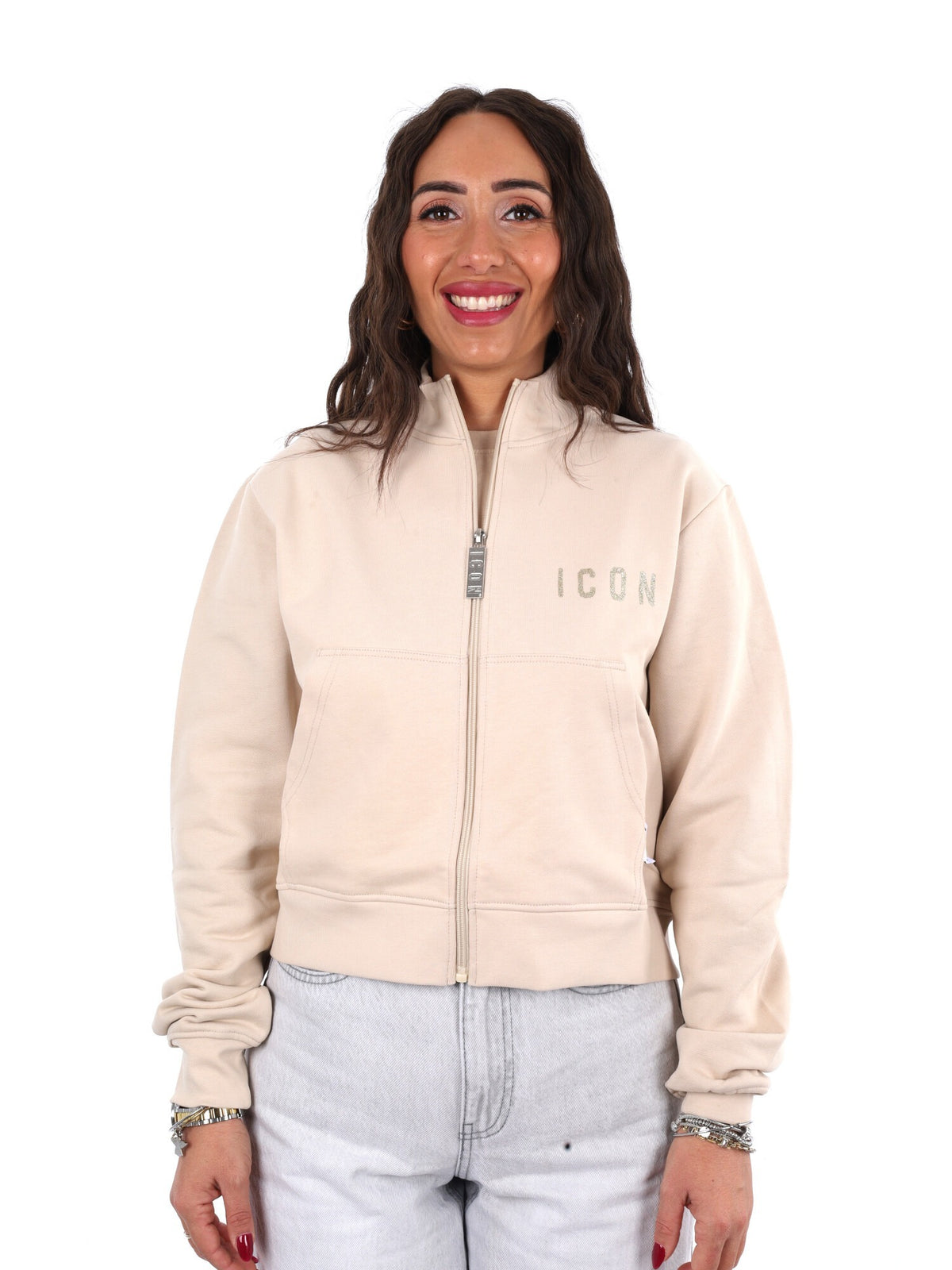 Icon felpa zip cr ft da donna avorio