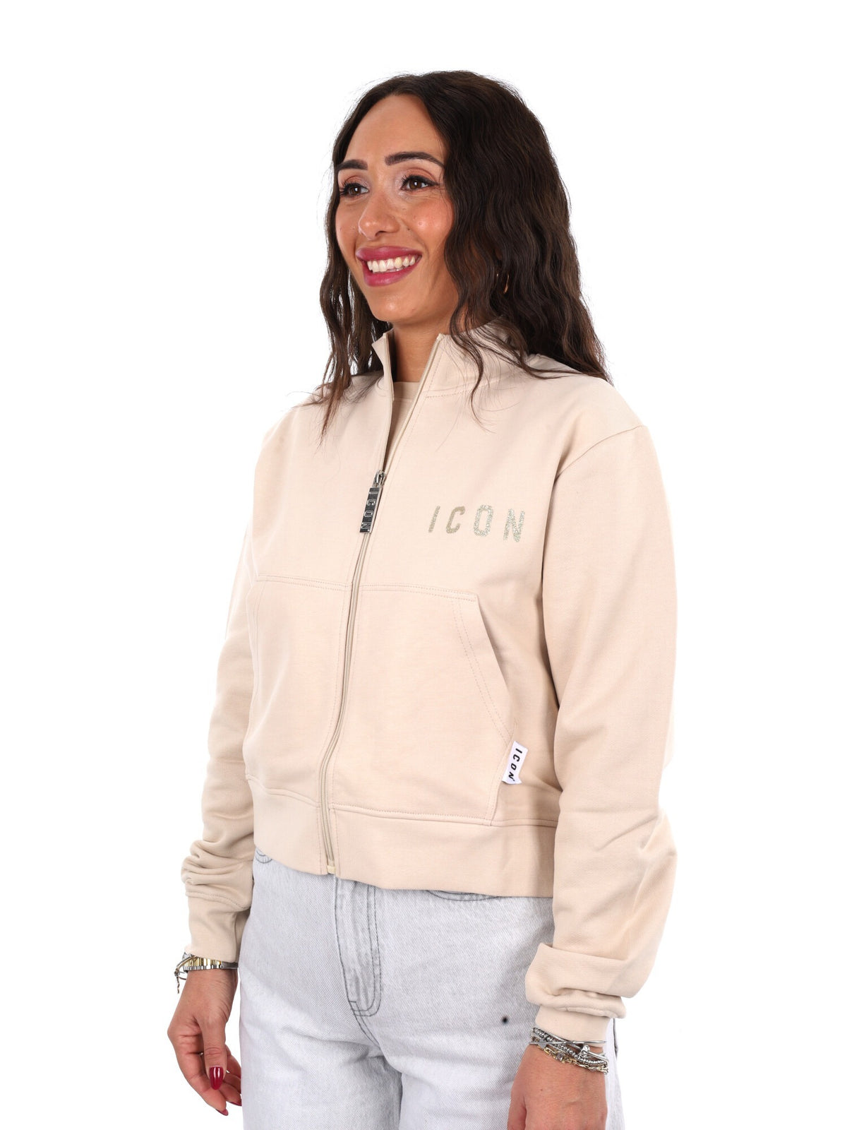 Icon felpa zip cr ft da donna avorio