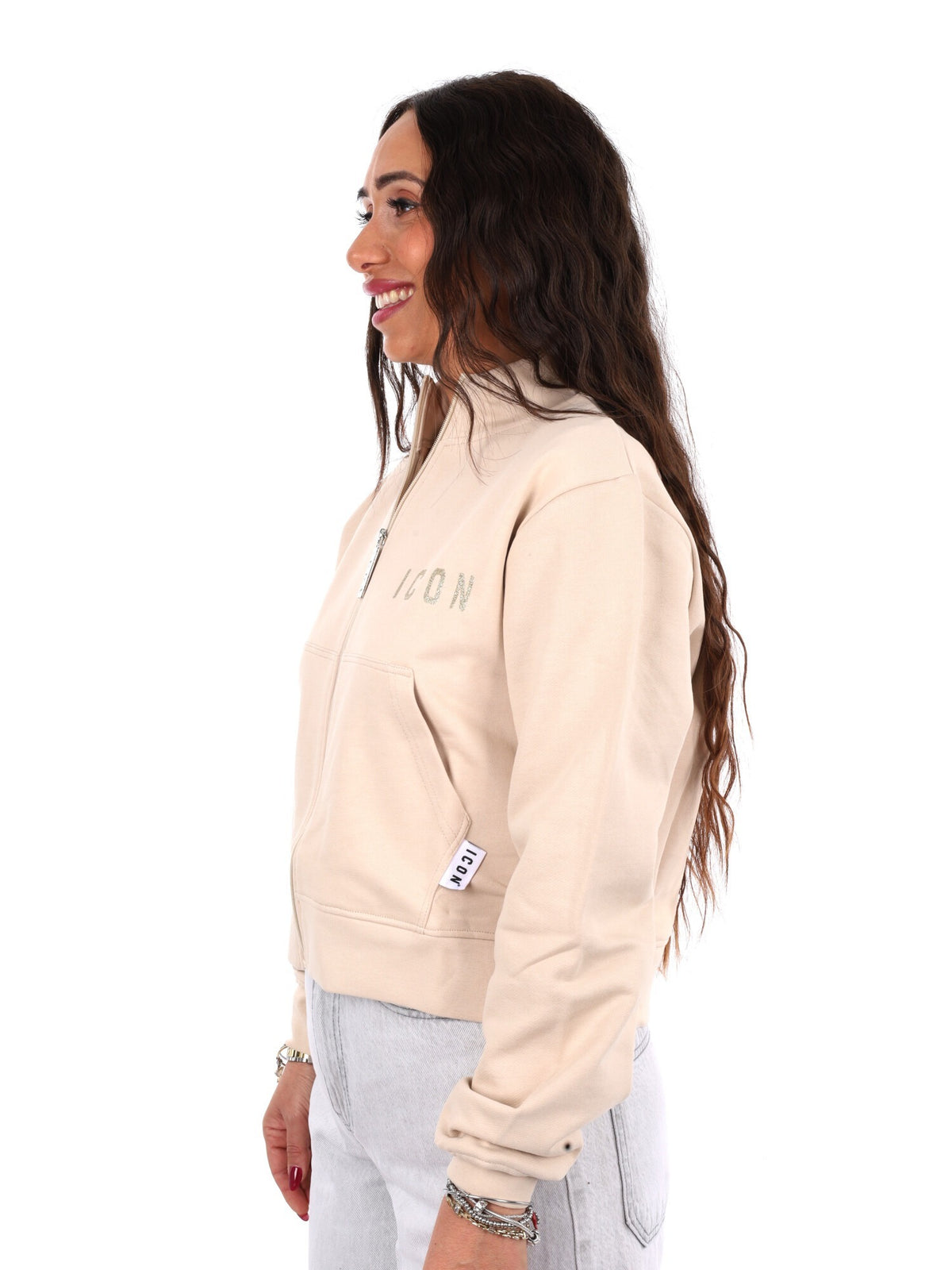 Icon felpa zip cr ft da donna avorio