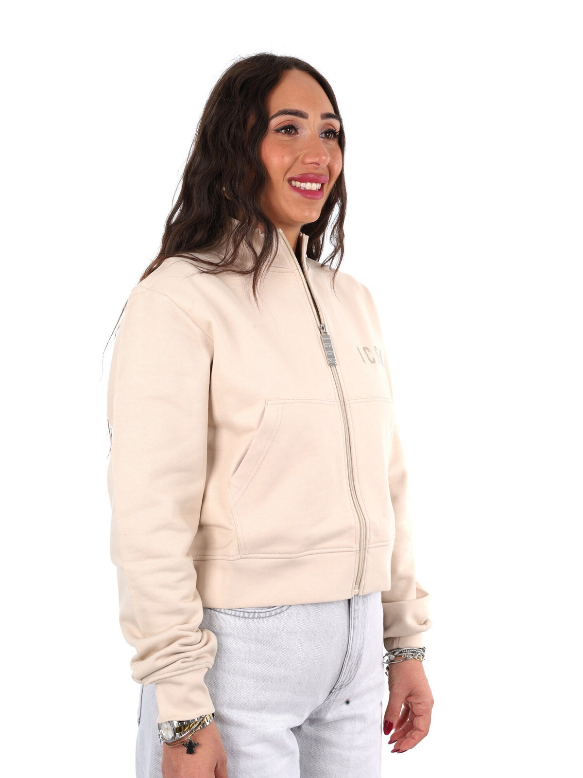 Icon felpa zip cr ft da donna avorio