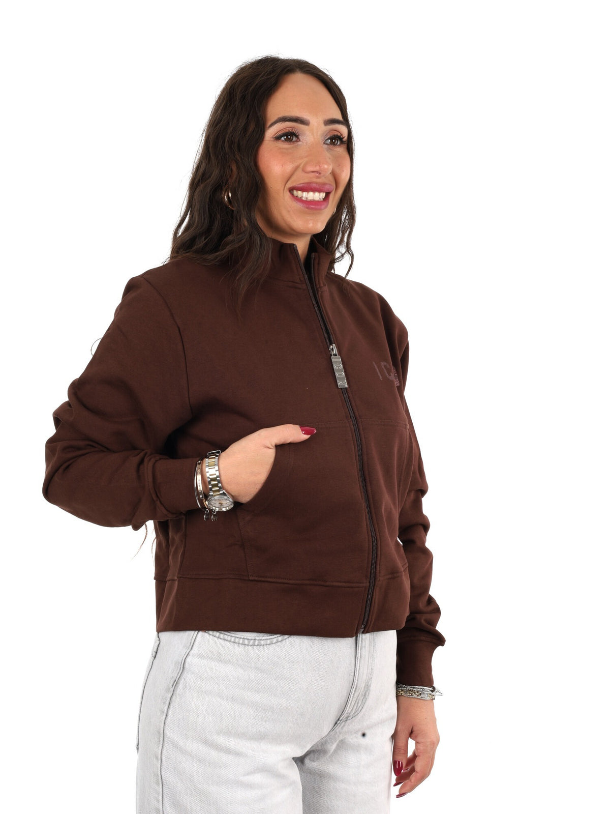 Icon felpa zip cr ft da donna moro