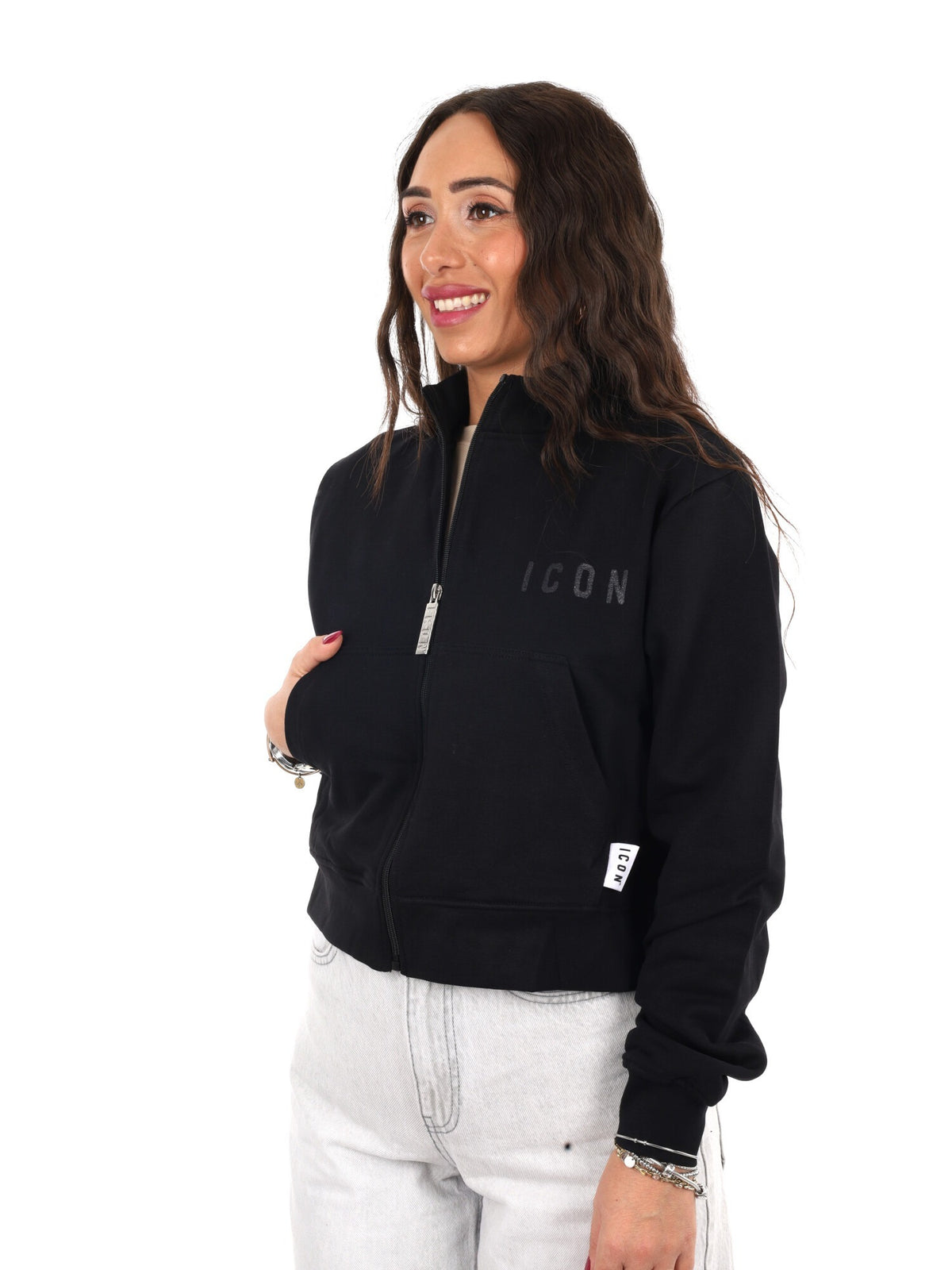 Icon felpa zip cr ft da donna nero