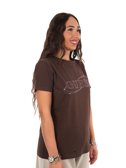 Guess blossom cn t-shirt da donna caffe'