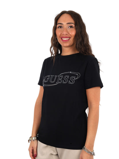 Guess blossom cn t-shirt da donna nero