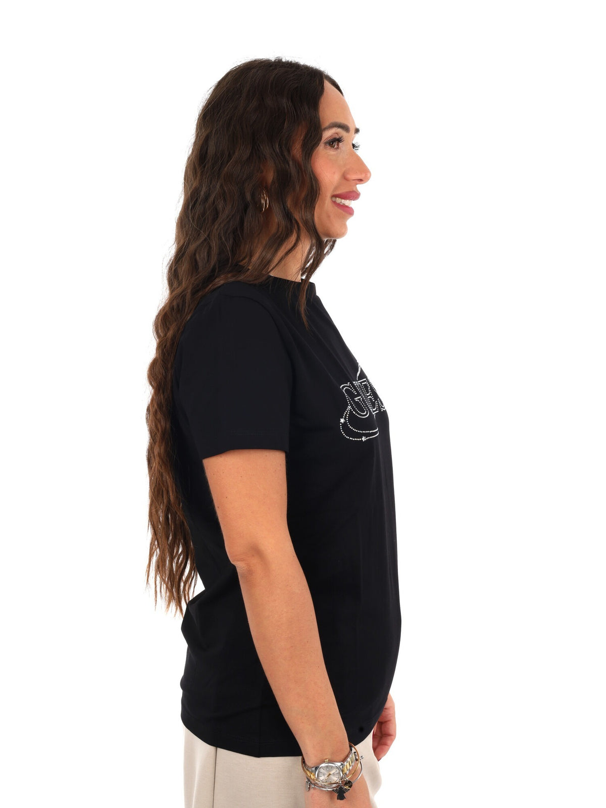 Guess blossom cn t-shirt da donna nero