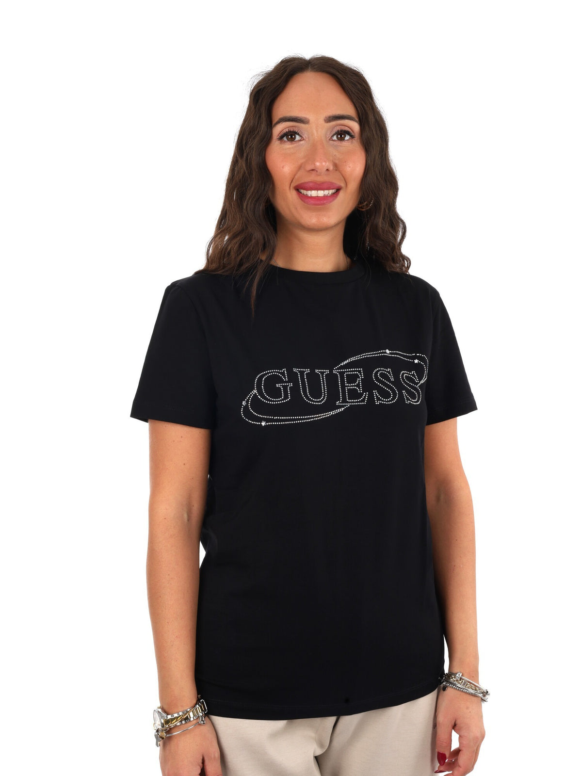 Guess blossom cn t-shirt da donna nero