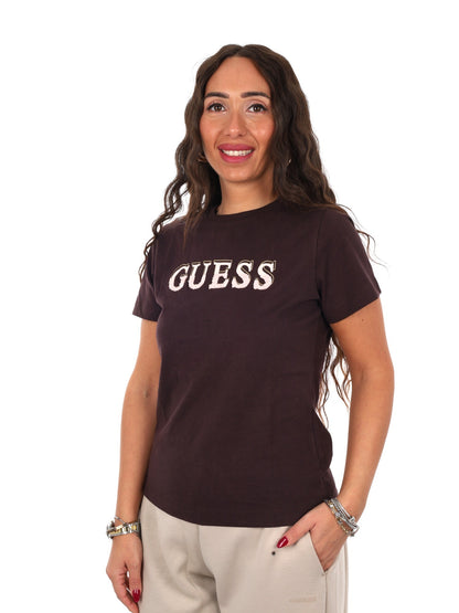 Guess fausta cn t-shirt da donna caffe'