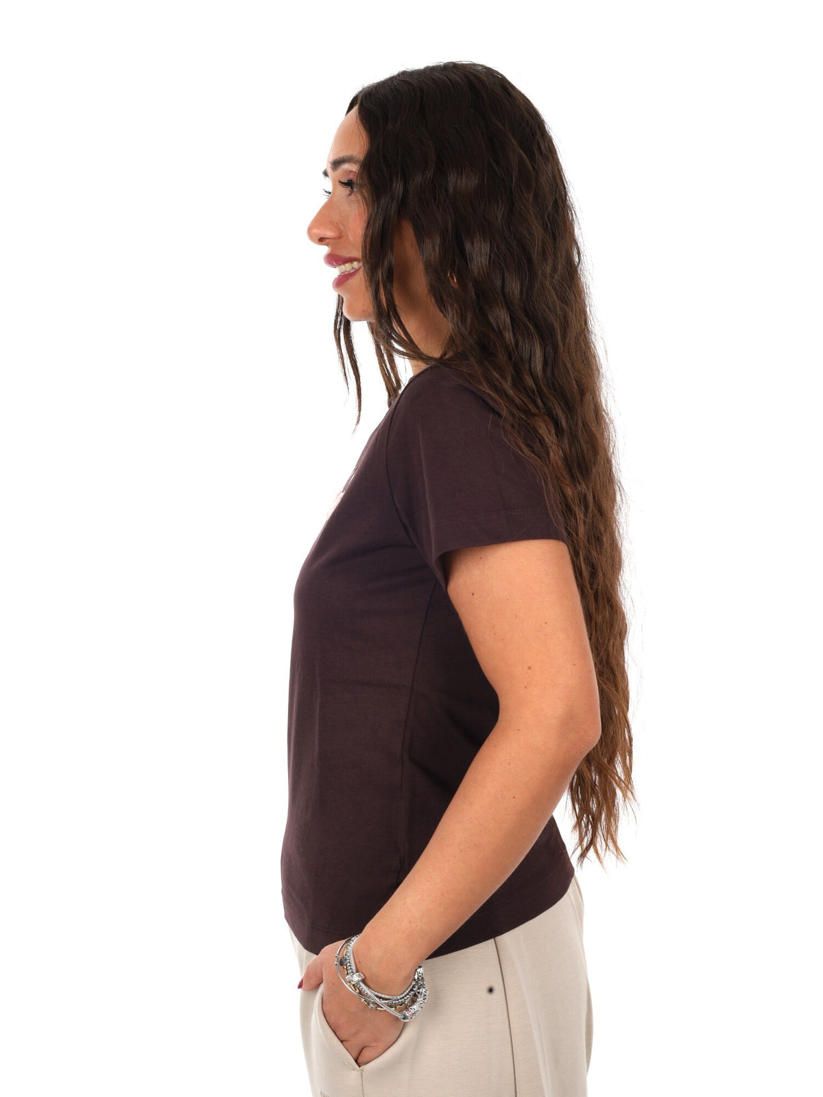 Guess fausta cn t-shirt da donna caffe'