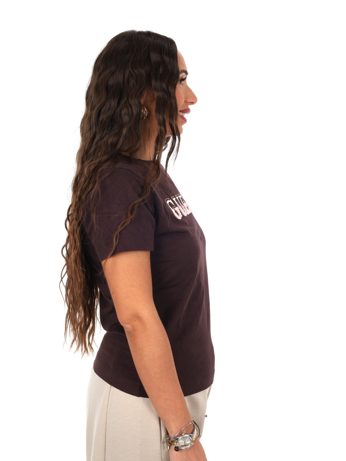 Guess fausta cn t-shirt da donna caffe'