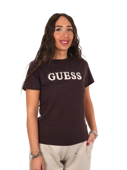 Guess fausta cn t-shirt da donna caffe'