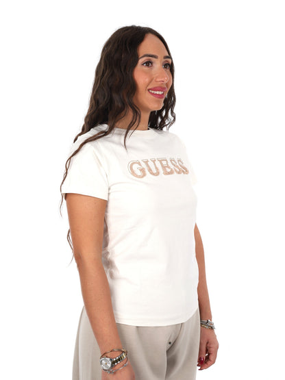 Guess fausta cn t-shirt da donna crema