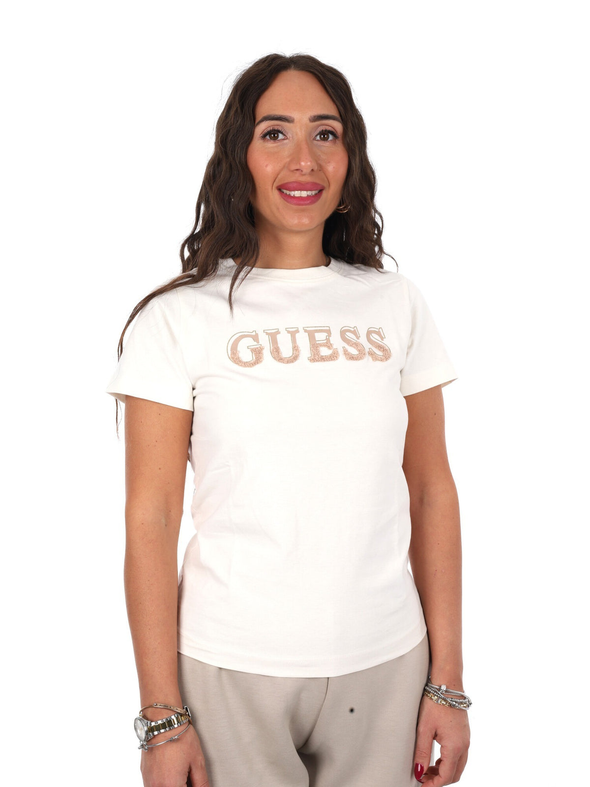 Guess fausta cn t-shirt da donna crema