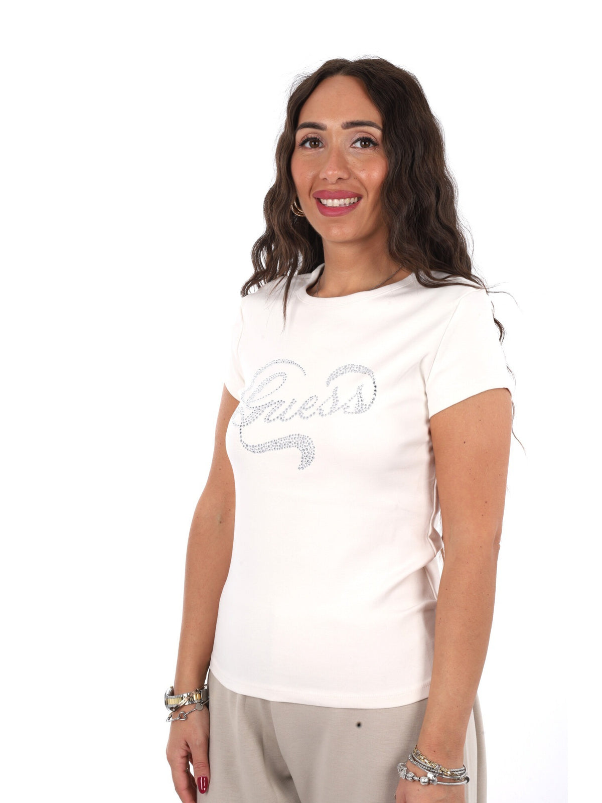 Guess amalia cn t-shirt da donna stone