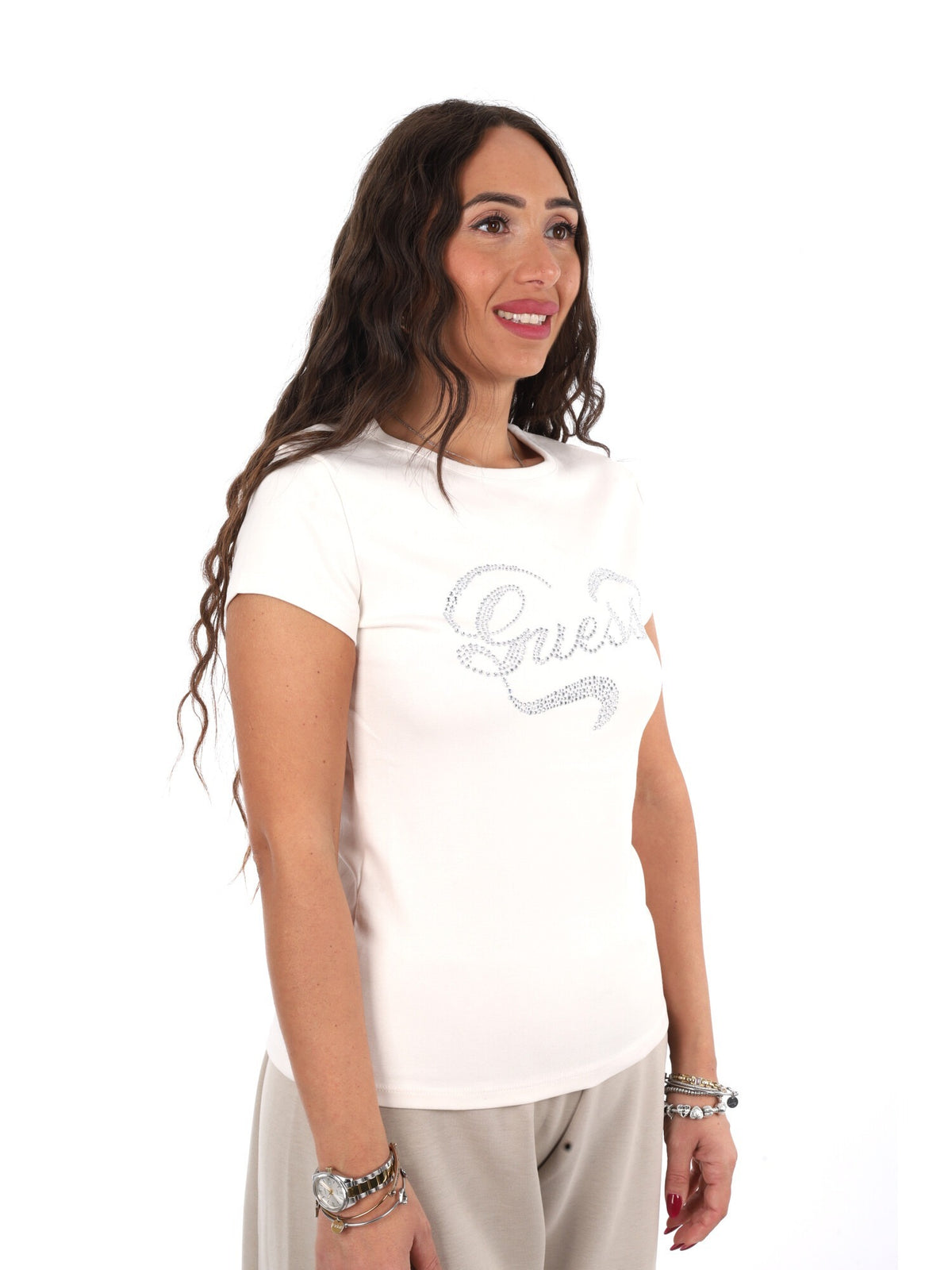 Guess amalia cn t-shirt da donna stone