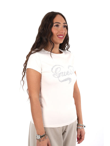 Guess amalia cn t-shirt da donna stone