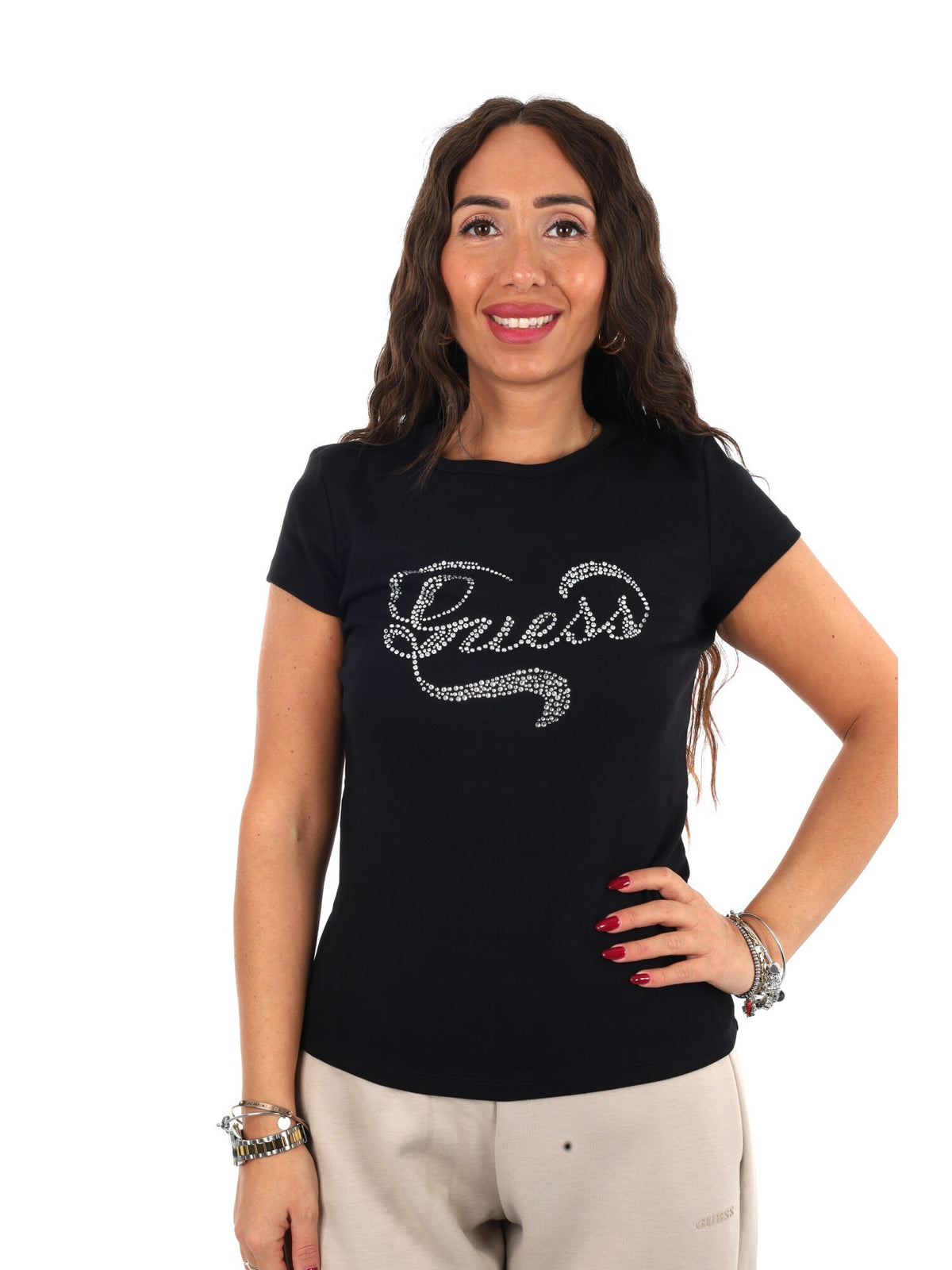 Guess amalia cn t-shirt da donna nero