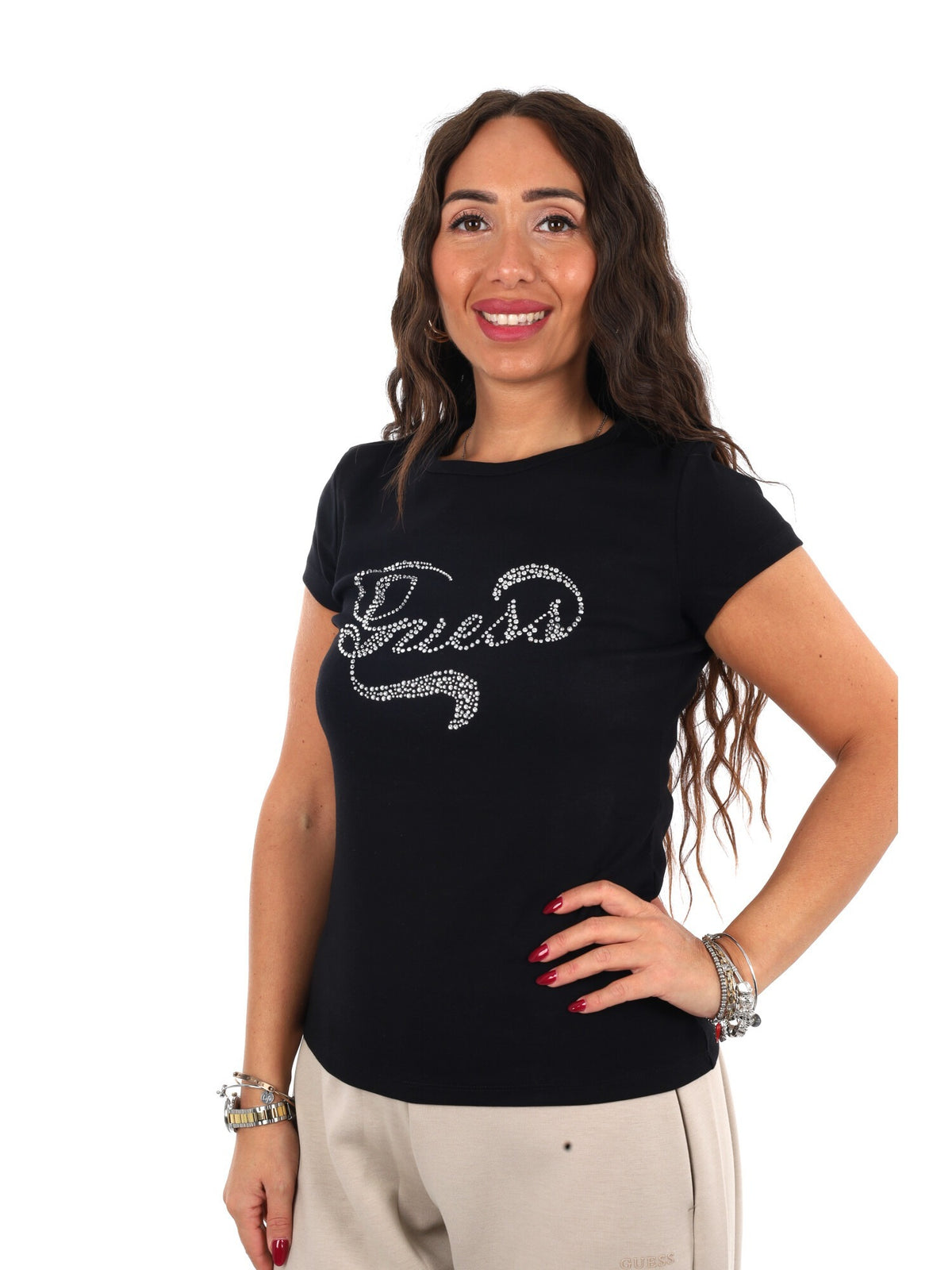 Guess amalia cn t-shirt da donna nero