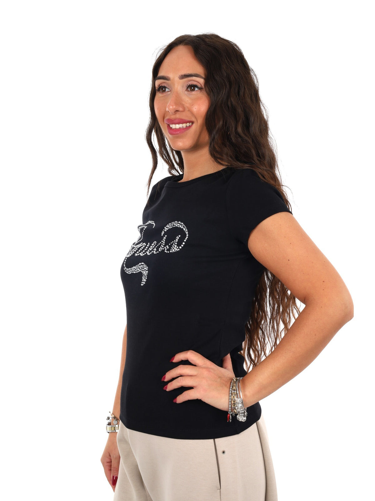 Guess amalia cn t-shirt da donna nero